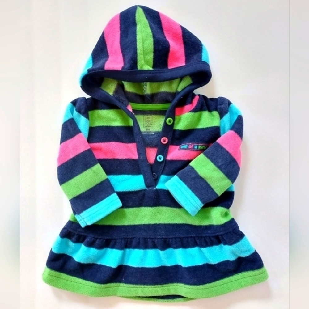 Pink Blue‎ And Green Stripe Hooded Fleece Hoodie With Peplum Size 6m